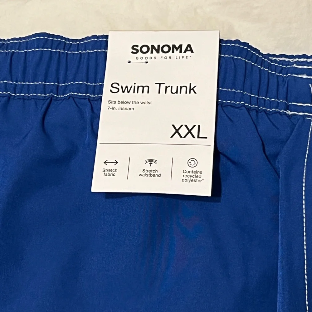 NWT Sonoma Mens Size XXL‎ Color Block Swim Trunks Shorts 7” Blue And Grey